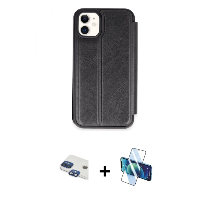 MARSİLYAN™- iPhone 11 Kılıf Zirve Yansıma Serisi - Siyah 3D Antistatik Seramik Nano Ekran Koruyucu + Pers Alüminyum Kamera Lens - LT