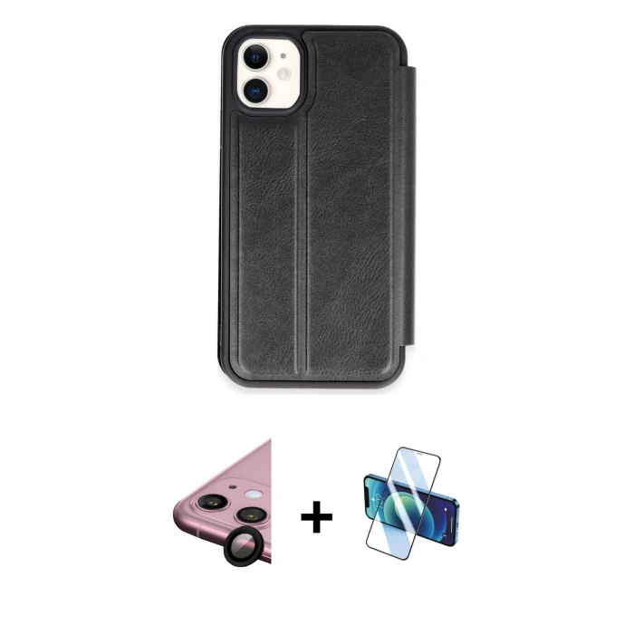 MARSİLYAN™- iPhone 11 Kılıf Zirve Yansıma Serisi - Siyah 3D Antistatik Seramik Nano Ekran Koruyucu + Raze Metal Kamera Lens - SH