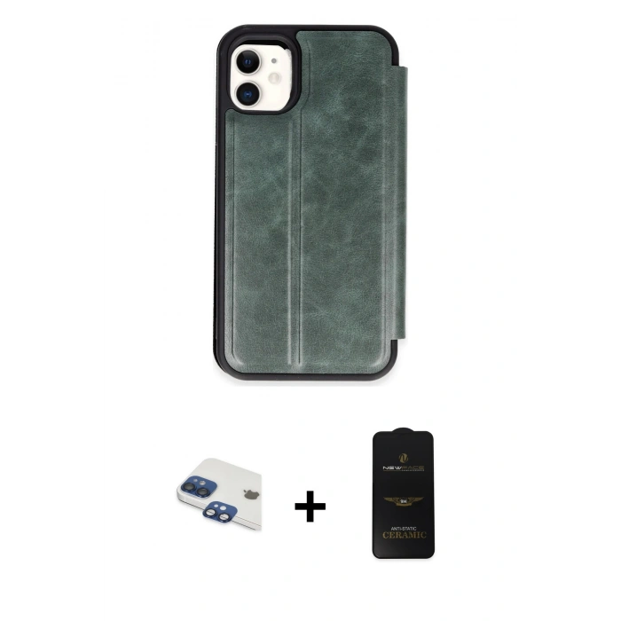 MARSİLYAN™- iPhone 11 Kılıf Zirve Yansıma Serisi - Siyah 6D Antistatik Mat Seramik Hayalet Nano Ekran Koruyucu + Pers Alüminyum Kamera Lens - LT