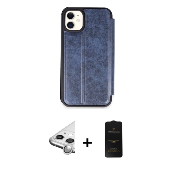 MARSİLYAN™- iPhone 11 Kılıf Zirve Yansıma Serisi - Siyah 6D Antistatik Mat Seramik Hayalet Nano Ekran Koruyucu + Raze Metal Kamera Lens - GS