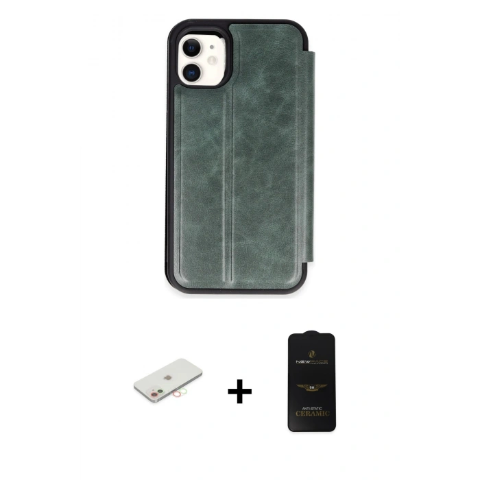 MARSİLYAN™- iPhone 11 Kılıf Zirve Yansıma Serisi - Siyah 6D Antistatik Mat Seramik Hayalet Nano Ekran Koruyucu + Renkli Kamera Lens Koruma Cam - YL