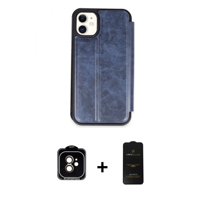 MARSİLYAN™- iPhone 11 Kılıf Zirve Yansıma Serisi - Siyah 6D Antistatik Mat Seramik Hayalet Nano Ekran Koruyucu + PVD Metal Kamera Lens - TU