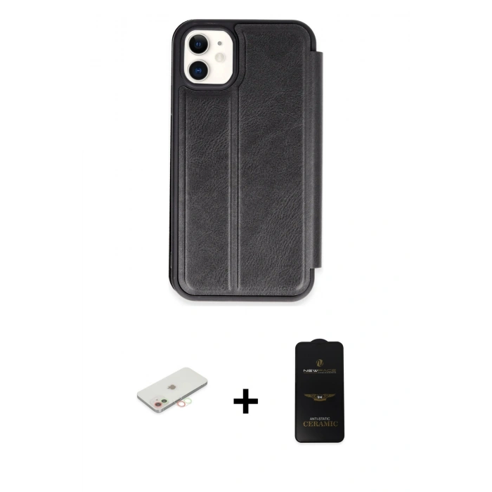 MARSİLYAN™- iPhone 11 Kılıf Zirve Yansıma Serisi - Siyah 6D Antistatik Mat Seramik Hayalet Nano Ekran Koruyucu + Renkli Kamera Lens Koruma Cam - YL