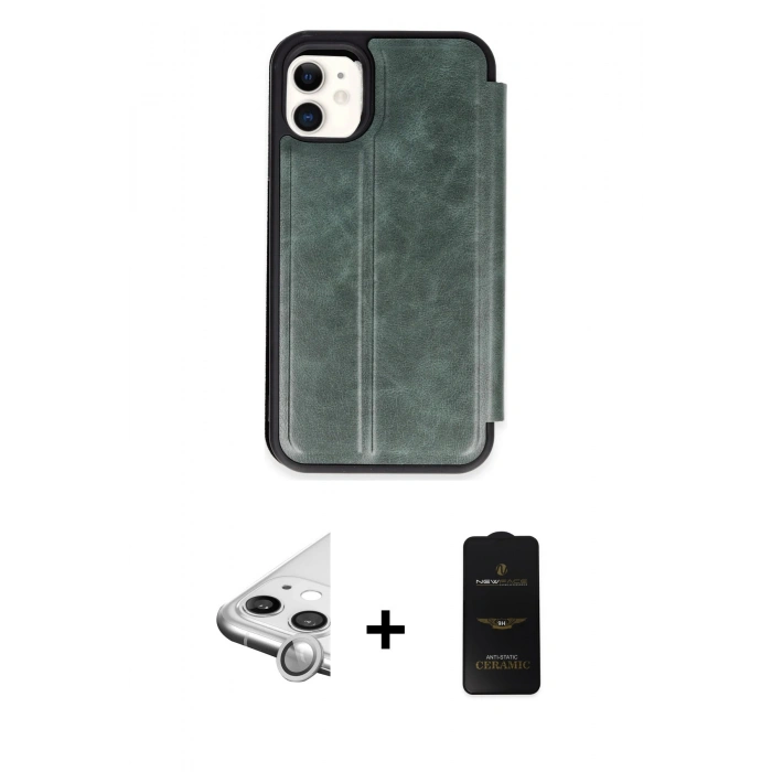 MARSİLYAN™- iPhone 11 Kılıf Zirve Yansıma Serisi - Siyah 6D Antistatik Mat Seramik Hayalet Nano Ekran Koruyucu + Raze Metal Kamera Lens - GS