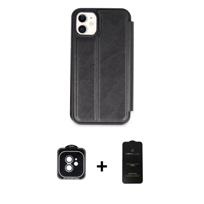 MARSİLYAN™- iPhone 11 Kılıf Zirve Yansıma Serisi - Siyah 6D Antistatik Mat Seramik Hayalet Nano Ekran Koruyucu + PVD Metal Kamera Lens - YL
