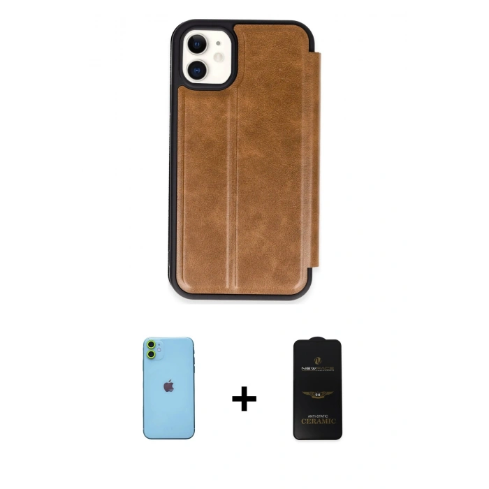 MARSİLYAN™- iPhone 11 Kılıf Zirve Yansıma Serisi - Siyah 6D Antistatik Mat Seramik Hayalet Nano Ekran Koruyucu + Neon Fosforlu Kamera Lens - YL