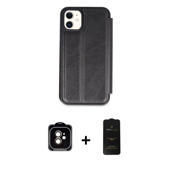 MARSİLYAN™- iPhone 11 Kılıf Zirve Yansıma Serisi - Siyah 6D Antistatik Mat Seramik Hayalet Nano Ekran Koruyucu + PVD Metal Kamera Lens - TU