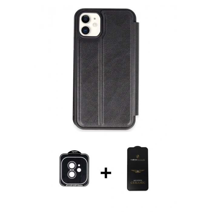 MARSİLYAN™- iPhone 11 Kılıf Zirve Yansıma Serisi - Siyah 6D Antistatik Mat Seramik Hayalet Nano Ekran Koruyucu + PVD Metal Kamera Lens - SH