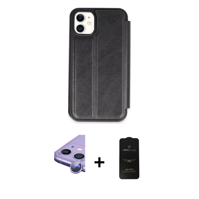 MARSİLYAN™- iPhone 11 Kılıf Zirve Yansıma Serisi - Siyah 6D Antistatik Mat Seramik Hayalet Nano Ekran Koruyucu + Raze Metal Kamera Lens - MR