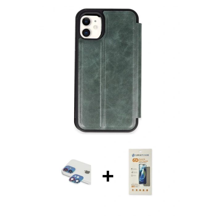 MARSİLYAN™- iPhone 11 Kılıf Zirve Yansıma Serisi - Siyah 6D Mat Seramik Hayalet Nano Ekran Koruyucu + Pers Alüminyum Kamera Lens - GI