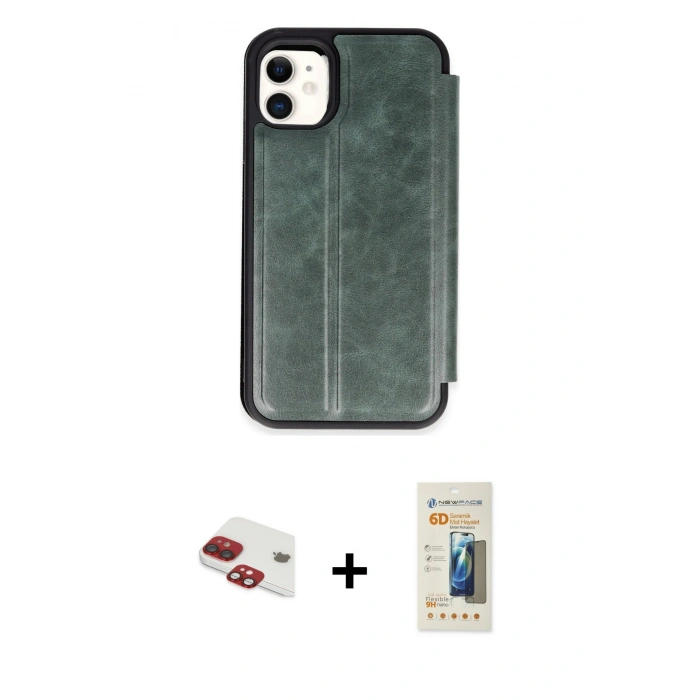MARSİLYAN™- iPhone 11 Kılıf Zirve Yansıma Serisi - Siyah 6D Mat Seramik Hayalet Nano Ekran Koruyucu + Pers Alüminyum Kamera Lens - KI