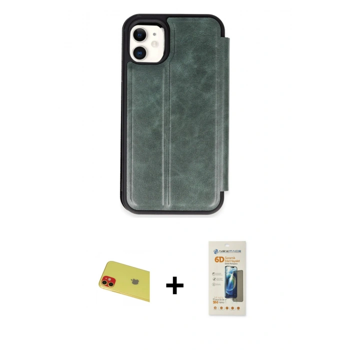 MARSİLYAN™- iPhone 11 Kılıf Zirve Yansıma Serisi - Siyah 6D Mat Seramik Hayalet Nano Ekran Koruyucu + Rainbow Kamera Lens Koruma Cam - KI