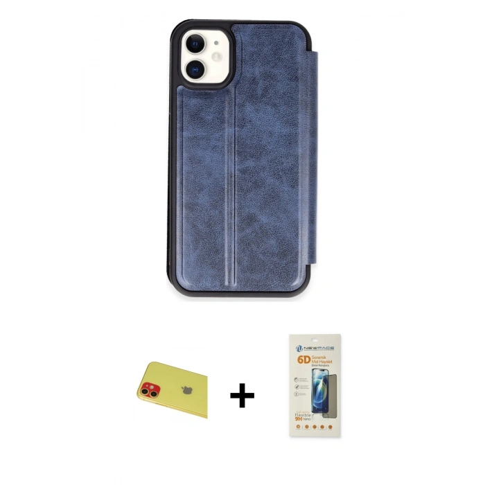 MARSİLYAN™- iPhone 11 Kılıf Zirve Yansıma Serisi - Siyah 6D Mat Seramik Hayalet Nano Ekran Koruyucu + Rainbow Kamera Lens Koruma Cam - KI