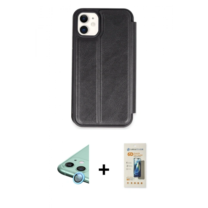 MARSİLYAN™- iPhone 11 Kılıf Zirve Yansıma Serisi - Siyah 6D Mat Seramik Hayalet Nano Ekran Koruyucu + Raze Metal Kamera Lens - MI