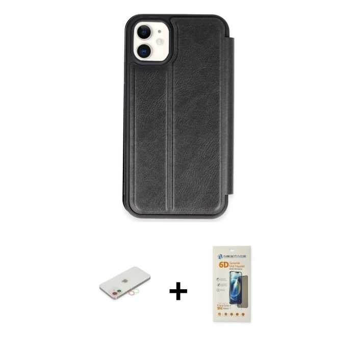 MARSİLYAN™- iPhone 11 Kılıf Zirve Yansıma Serisi - Siyah 6D Mat Seramik Hayalet Nano Ekran Koruyucu + Renkli Kamera Lens Koruma Cam - YL