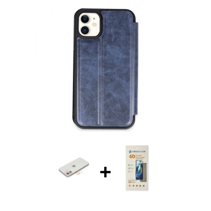 MARSİLYAN™- iPhone 11 Kılıf Zirve Yansıma Serisi - Siyah 6D Mat Seramik Hayalet Nano Ekran Koruyucu + Renkli Kamera Lens Koruma Cam - YL