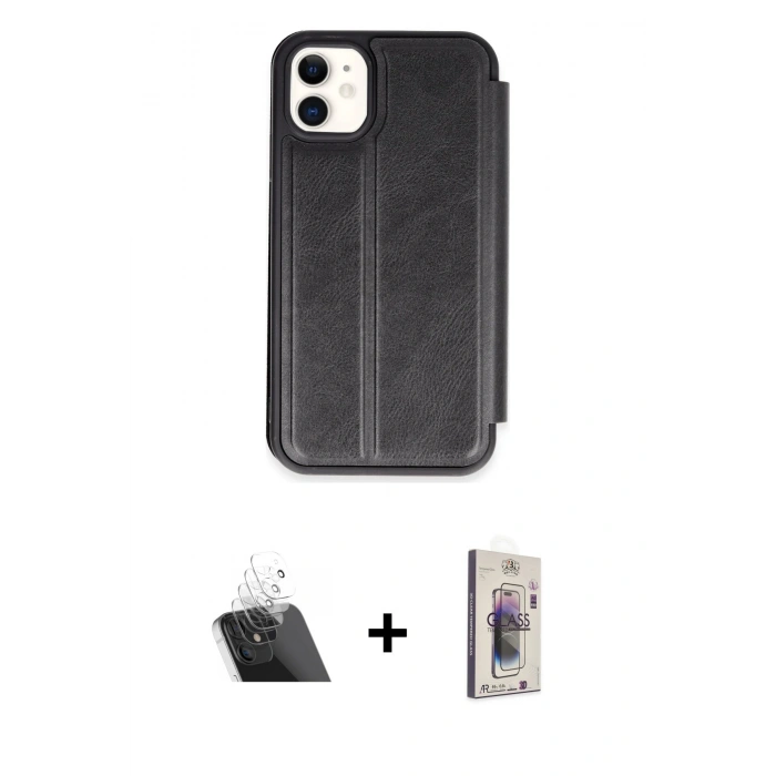MARSİLYAN™- iPhone 11 Kılıf Zirve Yansıma Serisi - Siyah Bilvis 3D Cam Ekran Koruyucu + Kamera Lens Koruma Cam - SF