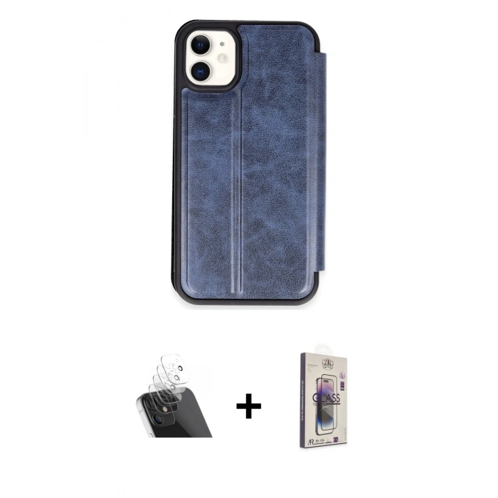 MARSİLYAN™- iPhone 11 Kılıf Zirve Yansıma Serisi - Siyah Bilvis 3D Cam Ekran Koruyucu + Kamera Lens Koruma Cam - SF