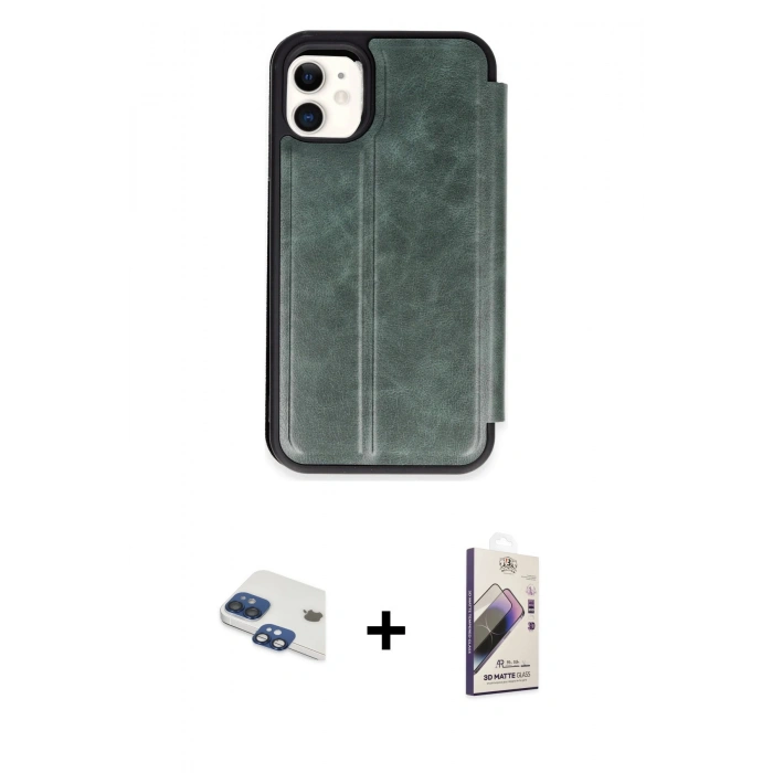 MARSİLYAN™- iPhone 11 Kılıf Zirve Yansıma Serisi - Siyah Bilvis 3D Mat Cam Ekran Koruyucu + Pers Alüminyum Kamera Lens - LT