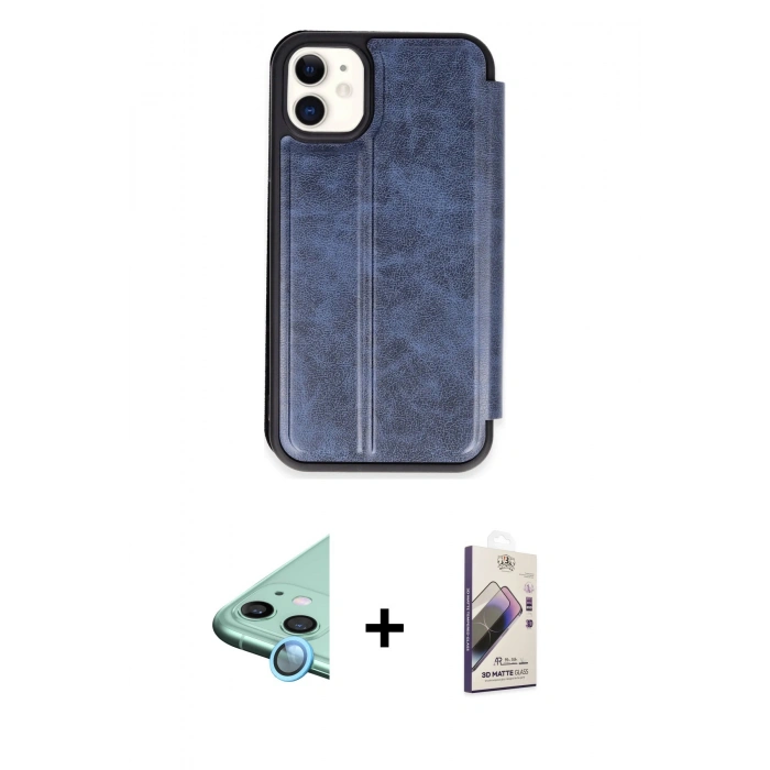 MARSİLYAN™- iPhone 11 Kılıf Zirve Yansıma Serisi - Siyah Bilvis 3D Mat Cam Ekran Koruyucu + Raze Metal Kamera Lens - MI