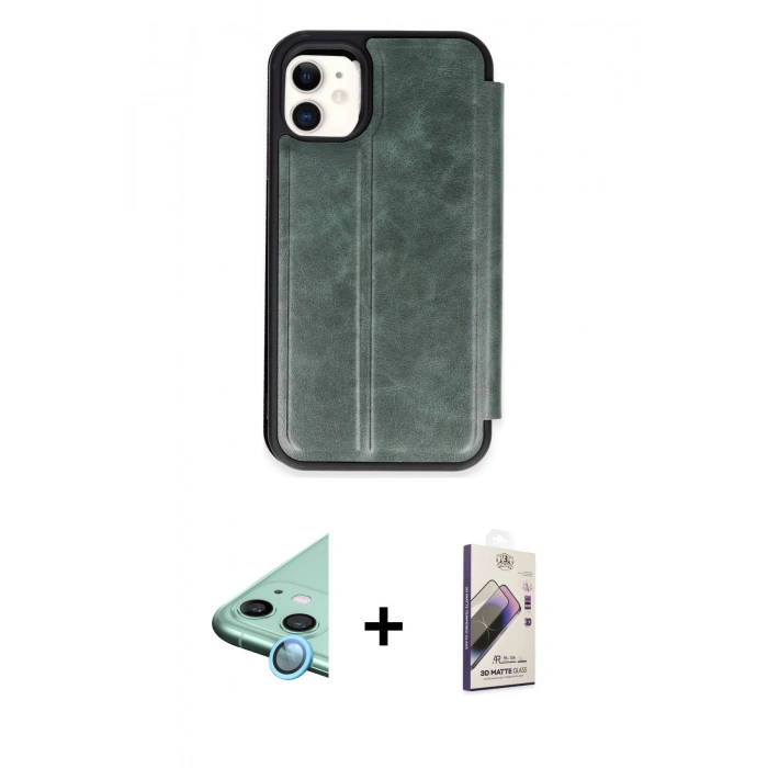 MARSİLYAN™- iPhone 11 Kılıf Zirve Yansıma Serisi - Siyah Bilvis 3D Mat Cam Ekran Koruyucu + Raze Metal Kamera Lens - MI