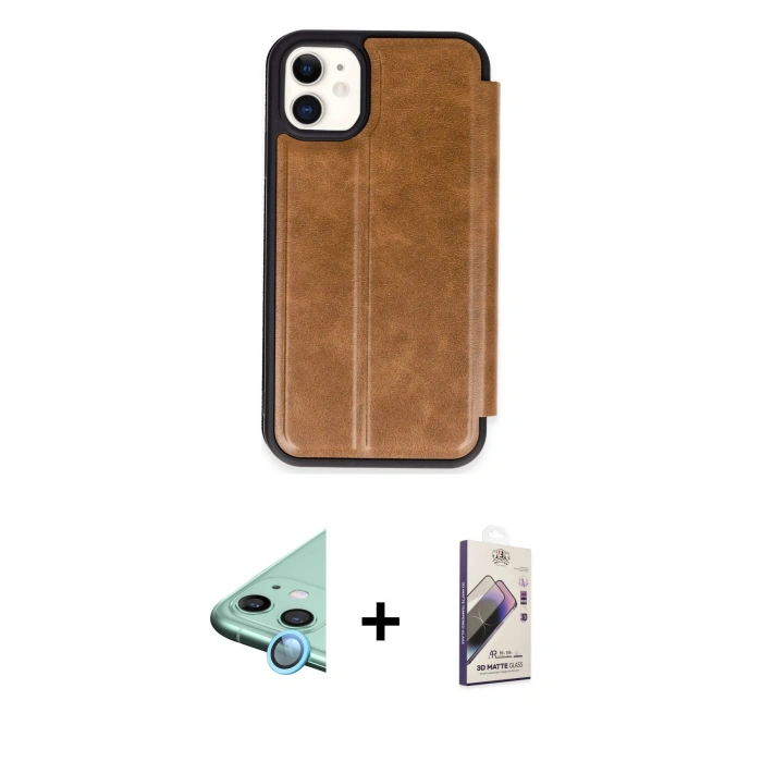 MARSİLYAN™- iPhone 11 Kılıf Zirve Yansıma Serisi - Siyah Bilvis 3D Mat Cam Ekran Koruyucu + Raze Metal Kamera Lens - MI