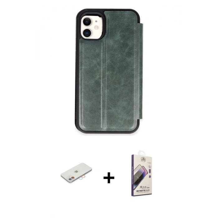 MARSİLYAN™- iPhone 11 Kılıf Zirve Yansıma Serisi - Siyah Bilvis 3D Mat Cam Ekran Koruyucu + Renkli Kamera Lens Koruma Cam - PE