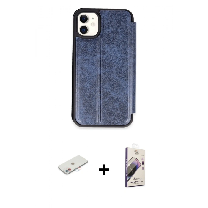MARSİLYAN™- iPhone 11 Kılıf Zirve Yansıma Serisi - Siyah Bilvis 3D Mat Cam Ekran Koruyucu + Renkli Kamera Lens Koruma Cam - PE