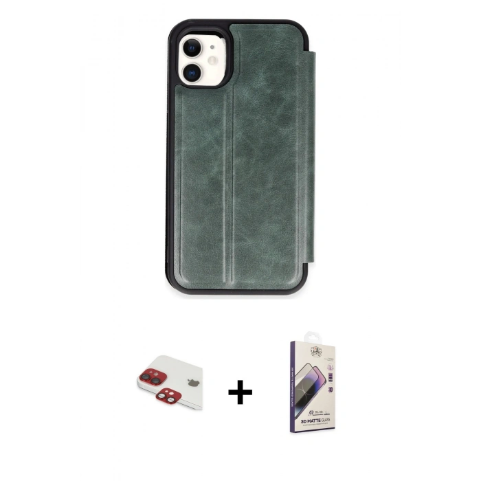 MARSİLYAN™- iPhone 11 Kılıf Zirve Yansıma Serisi - Siyah Bilvis 3D Mat Cam Ekran Koruyucu + Pers Alüminyum Kamera Lens - KI
