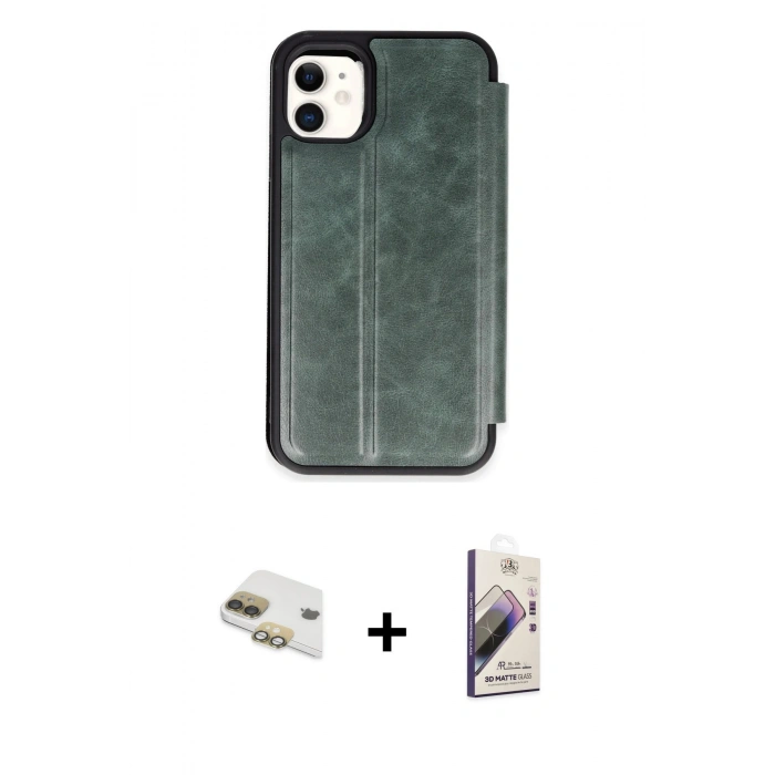 MARSİLYAN™- iPhone 11 Kılıf Zirve Yansıma Serisi - Siyah Bilvis 3D Mat Cam Ekran Koruyucu + Pers Alüminyum Kamera Lens - GD