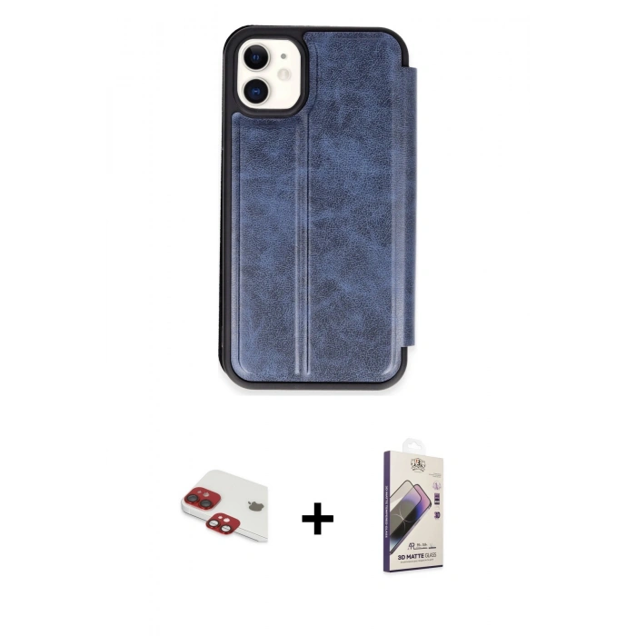 MARSİLYAN™- iPhone 11 Kılıf Zirve Yansıma Serisi - Siyah Bilvis 3D Mat Cam Ekran Koruyucu + Pers Alüminyum Kamera Lens - KI