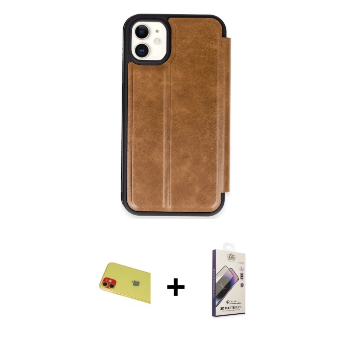 MARSİLYAN™- iPhone 11 Kılıf Zirve Yansıma Serisi - Siyah Bilvis 3D Mat Cam Ekran Koruyucu + Rainbow Kamera Lens Koruma Cam - KI