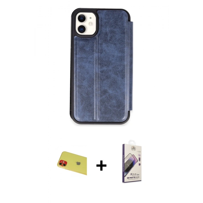 MARSİLYAN™- iPhone 11 Kılıf Zirve Yansıma Serisi - Siyah Bilvis 3D Mat Cam Ekran Koruyucu + Rainbow Kamera Lens Koruma Cam - KI