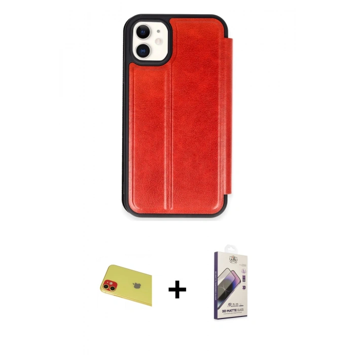 MARSİLYAN™- iPhone 11 Kılıf Zirve Yansıma Serisi - Siyah Bilvis 3D Mat Cam Ekran Koruyucu + Rainbow Kamera Lens Koruma Cam - KI