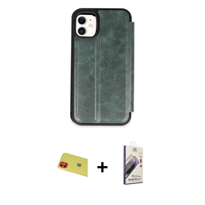 MARSİLYAN™- iPhone 11 Kılıf Zirve Yansıma Serisi - Siyah Bilvis 3D Mat Cam Ekran Koruyucu + Rainbow Kamera Lens Koruma Cam - KI