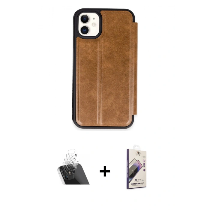 MARSİLYAN™- iPhone 11 Kılıf Zirve Yansıma Serisi - Siyah Bilvis 3D Mat Cam Ekran Koruyucu + Kamera Lens Koruma Cam - SF