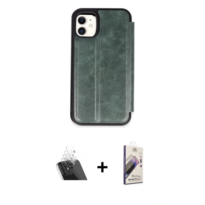 MARSİLYAN™- iPhone 11 Kılıf Zirve Yansıma Serisi - Siyah Bilvis 3D Mat Cam Ekran Koruyucu + Kamera Lens Koruma Cam - SF