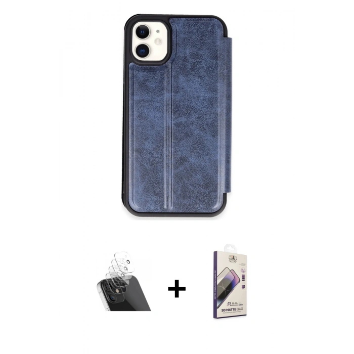 MARSİLYAN™- iPhone 11 Kılıf Zirve Yansıma Serisi - Siyah Bilvis 3D Mat Cam Ekran Koruyucu + Kamera Lens Koruma Cam - SF