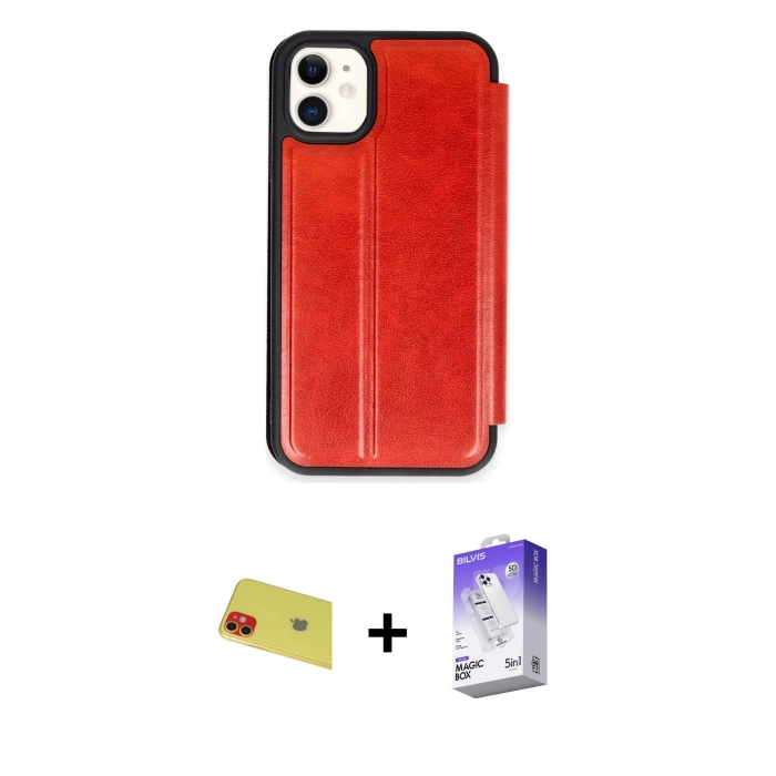 MARSİLYAN™- iPhone 11 Kılıf Zirve Yansıma Serisi - Siyah Bilvis 5in1 3D Magic Cam Ekran Koruyucu + Rainbow Kamera Lens Koruma Cam - KI