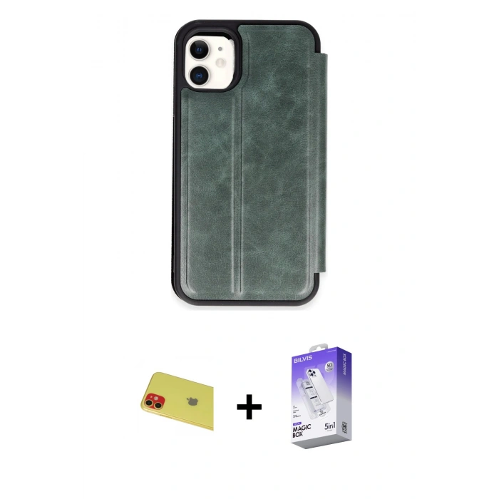MARSİLYAN™- iPhone 11 Kılıf Zirve Yansıma Serisi - Siyah Bilvis 5in1 3D Magic Cam Ekran Koruyucu + Rainbow Kamera Lens Koruma Cam - KI