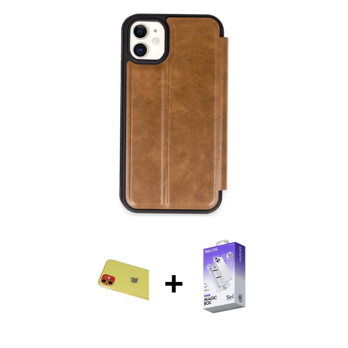 MARSİLYAN™- iPhone 11 Kılıf Zirve Yansıma Serisi - Siyah Bilvis 5in1 3D Magic Cam Ekran Koruyucu + Rainbow Kamera Lens Koruma Cam - KI
