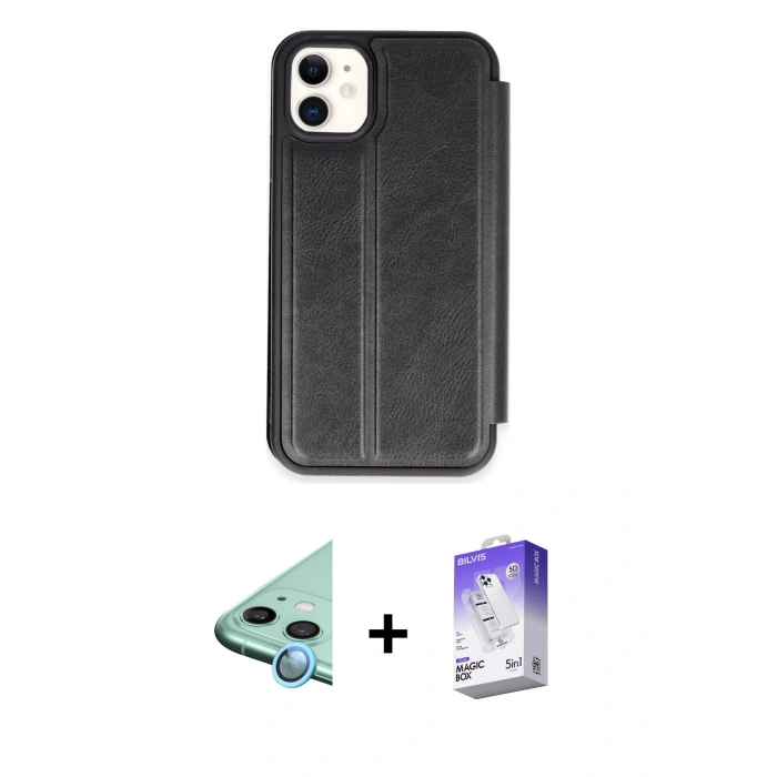MARSİLYAN™- iPhone 11 Kılıf Zirve Yansıma Serisi - Siyah Bilvis 5in1 3D Magic Cam Ekran Koruyucu + Raze Metal Kamera Lens - MI