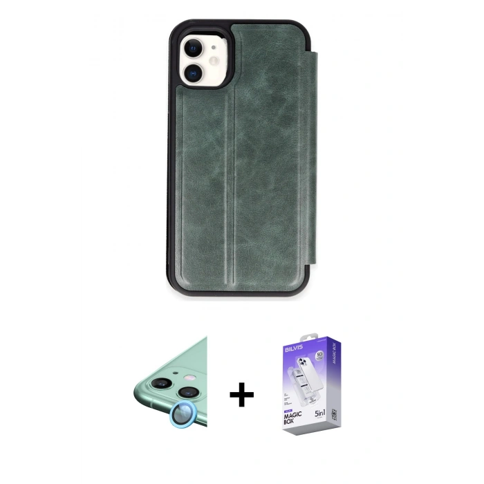 MARSİLYAN™- iPhone 11 Kılıf Zirve Yansıma Serisi - Siyah Bilvis 5in1 3D Magic Cam Ekran Koruyucu + Raze Metal Kamera Lens - MI