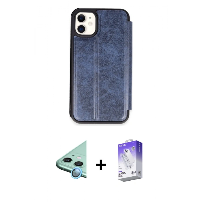 MARSİLYAN™- iPhone 11 Kılıf Zirve Yansıma Serisi - Siyah Bilvis 5in1 3D Magic Cam Ekran Koruyucu + Raze Metal Kamera Lens - MI