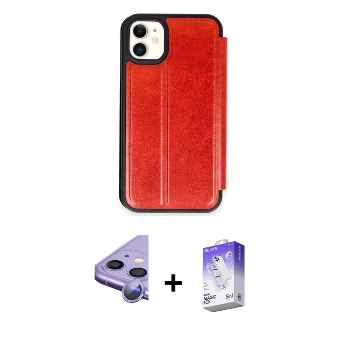 MARSİLYAN™- iPhone 11 Kılıf Zirve Yansıma Serisi - Siyah Bilvis 5in1 3D Magic Cam Ekran Koruyucu + Raze Metal Kamera Lens - MR