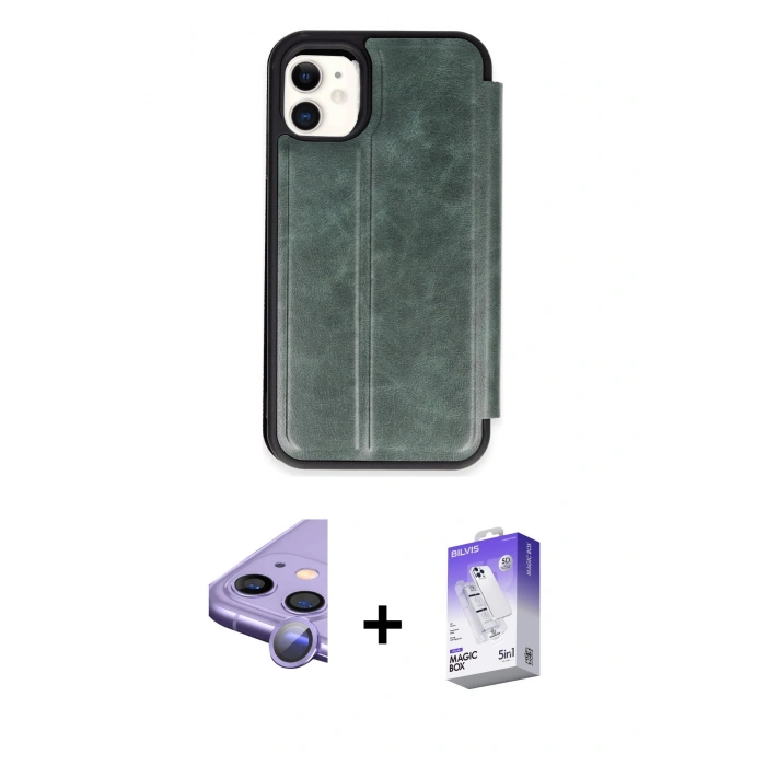 MARSİLYAN™- iPhone 11 Kılıf Zirve Yansıma Serisi - Siyah Bilvis 5in1 3D Magic Cam Ekran Koruyucu + Raze Metal Kamera Lens - MR