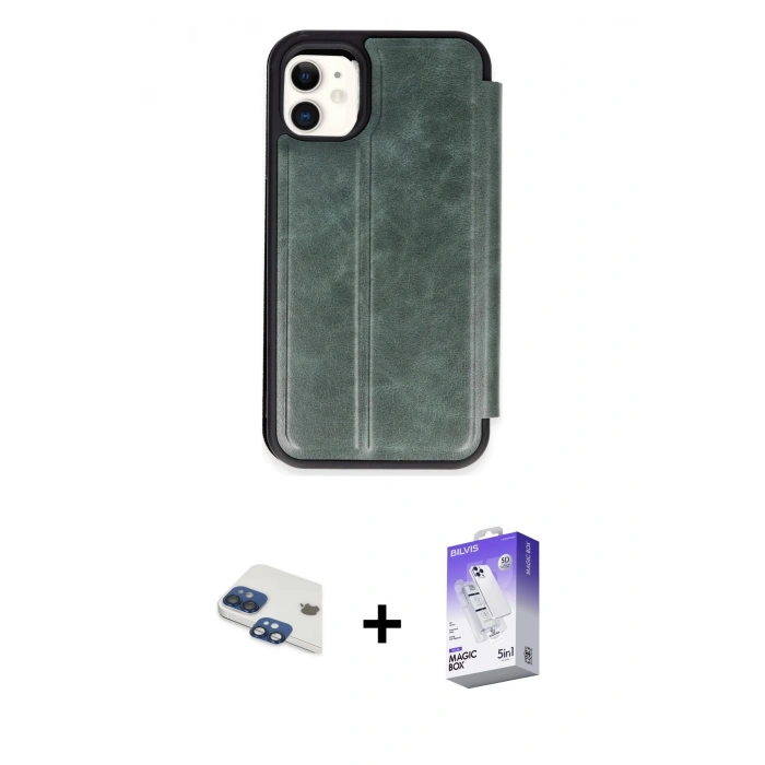 MARSİLYAN™- iPhone 11 Kılıf Zirve Yansıma Serisi - Siyah Bilvis 5in1 3D Magic Cam Ekran Koruyucu + Pers Alüminyum Kamera Lens - LT