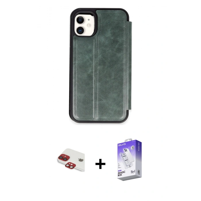 MARSİLYAN™- iPhone 11 Kılıf Zirve Yansıma Serisi - Siyah Bilvis 5in1 3D Magic Cam Ekran Koruyucu + Pers Alüminyum Kamera Lens - KI