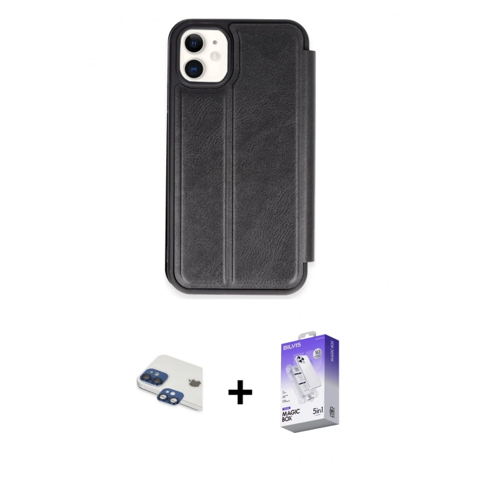MARSİLYAN™- iPhone 11 Kılıf Zirve Yansıma Serisi - Siyah Bilvis 5in1 3D Magic Cam Ekran Koruyucu + Pers Alüminyum Kamera Lens - LT