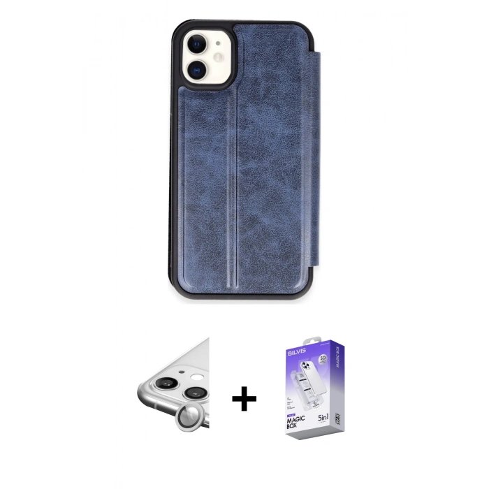 MARSİLYAN™- iPhone 11 Kılıf Zirve Yansıma Serisi - Siyah Bilvis 5in1 3D Magic Cam Ekran Koruyucu + Raze Metal Kamera Lens - GS